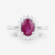 Bids.com 1.64 Carat Genuine Ruby and White Diamond 14K White Gold Ring Rings White Smoke size 6.00,size 7.00,size 8.00