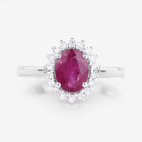 Bids.com 1.64 Carat Genuine Ruby and White Diamond 14K White Gold Ring Rings White Smoke size 6.00,size 7.00,size 8.00