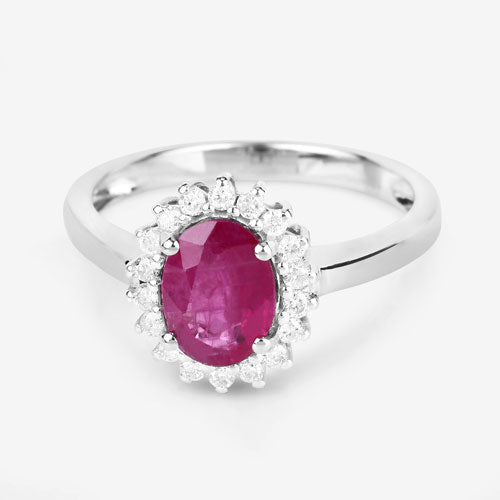 Bids.com 1.64 Carat Genuine Ruby and White Diamond 14K White Gold Ring Rings White Smoke size 6.00,size 7.00,size 8.00