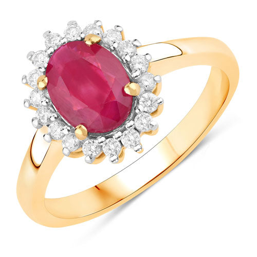 Bids.com 1.64 Carat Genuine Ruby and White Diamond 14K Yellow Gold Ring Rings White Smoke size 6.00,size 7.00,size 8.00