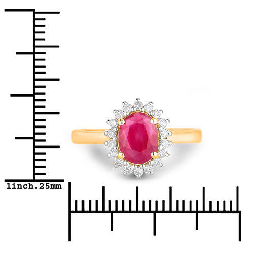 Bids.com 1.64 Carat Genuine Ruby and White Diamond 14K Yellow Gold Ring Rings White Smoke size 6.00,size 7.00,size 8.00