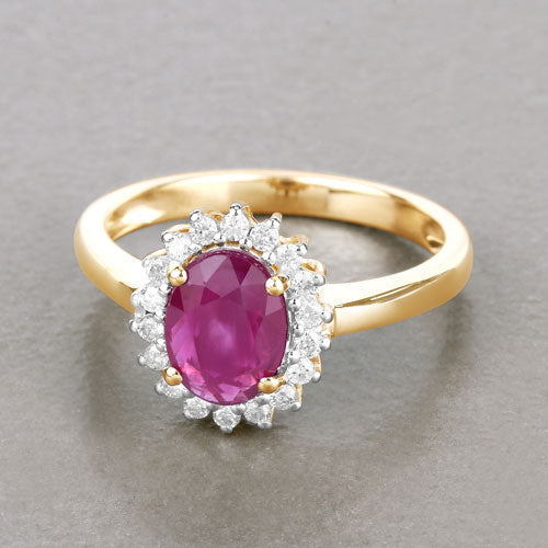 Bids.com 1.64 Carat Genuine Ruby and White Diamond 14K Yellow Gold Ring Rings Dark Gray size 6.00,size 7.00,size 8.00