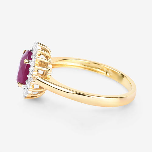 Bids.com 1.64 Carat Genuine Ruby and White Diamond 14K Yellow Gold Ring Rings White Smoke size 6.00,size 7.00,size 8.00