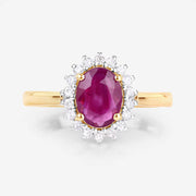Bids.com 1.64 Carat Genuine Ruby and White Diamond 14K Yellow Gold Ring Rings White Smoke size 6.00,size 7.00,size 8.00