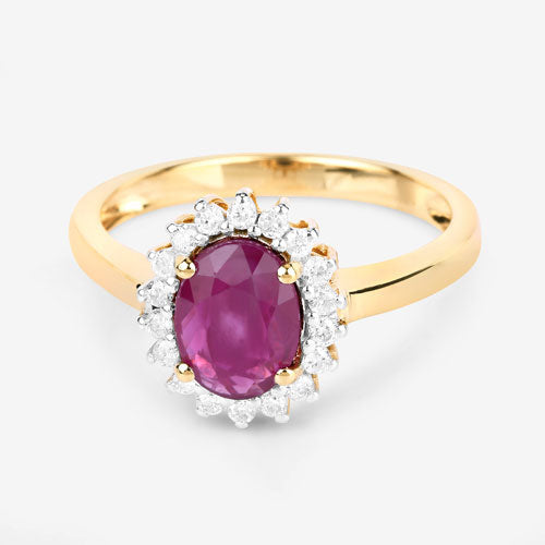 Bids.com 1.64 Carat Genuine Ruby and White Diamond 14K Yellow Gold Ring Rings White Smoke size 6.00,size 7.00,size 8.00