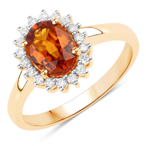 Bids.com 1.87 Carat Genuine Spessartite Garnet and White Diamond 14K Yellow Gold Ring Rings White Smoke size 6.00,size 7.00,size 8.00,size 9.00