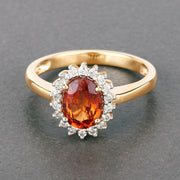 Bids.com 1.87 Carat Genuine Spessartite Garnet and White Diamond 14K Yellow Gold Ring Rings Dim Gray size 6.00,size 7.00,size 8.00,size 9.00