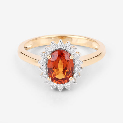 Bids.com 1.87 Carat Genuine Spessartite Garnet and White Diamond 14K Yellow Gold Ring Rings Lavender size 6.00,size 7.00,size 8.00,size 9.00