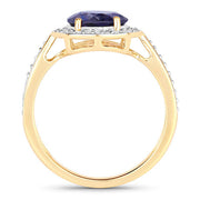 Bids.com 1.79 Carat Genuine Iolite and White Diamond 14K Yellow Gold Ring Rings White Smoke size 6.00,size 7.00,size 8.00,size 9.00