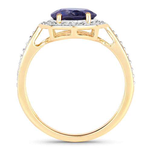 Bids.com 1.79 Carat Genuine Iolite and White Diamond 14K Yellow Gold Ring Rings White Smoke size 6.00,size 7.00,size 8.00,size 9.00