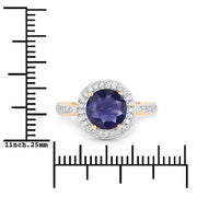 Bids.com 1.79 Carat Genuine Iolite and White Diamond 14K Yellow Gold Ring Rings White Smoke size 6.00,size 7.00,size 8.00,size 9.00