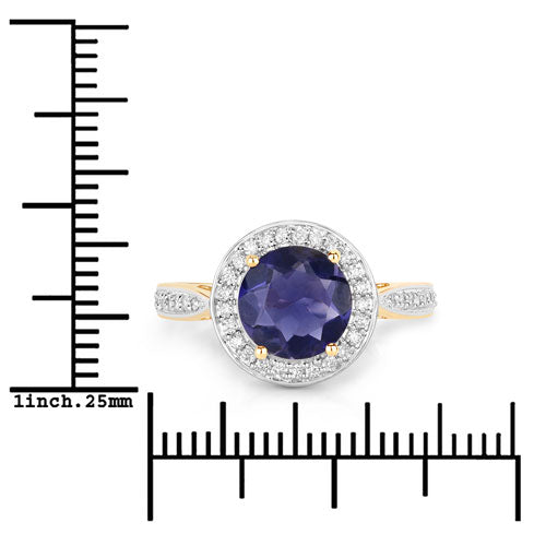 Bids.com 1.79 Carat Genuine Iolite and White Diamond 14K Yellow Gold Ring Rings White Smoke size 6.00,size 7.00,size 8.00,size 9.00