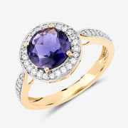 Bids.com 1.79 Carat Genuine Iolite and White Diamond 14K Yellow Gold Ring Rings White Smoke size 6.00,size 7.00,size 8.00,size 9.00