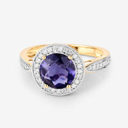Bids.com 1.79 Carat Genuine Iolite and White Diamond 14K Yellow Gold Ring Rings Light Gray size 6.00,size 7.00,size 8.00,size 9.00