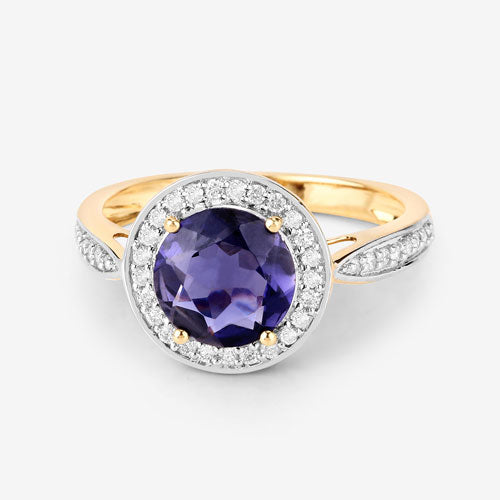 Bids.com 1.79 Carat Genuine Iolite and White Diamond 14K Yellow Gold Ring Rings Light Gray size 6.00,size 7.00,size 8.00,size 9.00