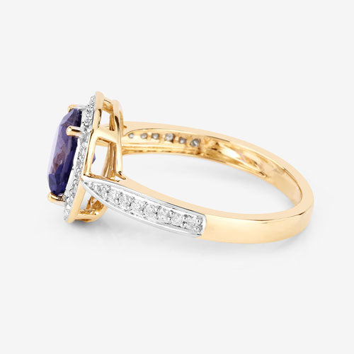 Bids.com 1.79 Carat Genuine Iolite and White Diamond 14K Yellow Gold Ring Rings White Smoke size 6.00,size 7.00,size 8.00,size 9.00