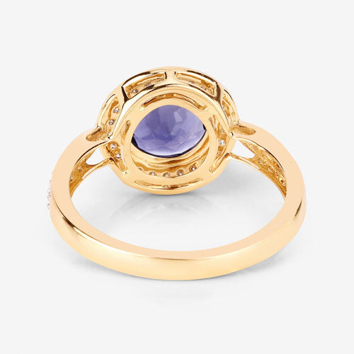 Bids.com 1.79 Carat Genuine Iolite and White Diamond 14K Yellow Gold Ring Rings White Smoke size 6.00,size 7.00,size 8.00,size 9.00