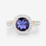 Bids.com 1.79 Carat Genuine Iolite and White Diamond 14K Yellow Gold Ring Rings Lavender size 6.00,size 7.00,size 8.00,size 9.00