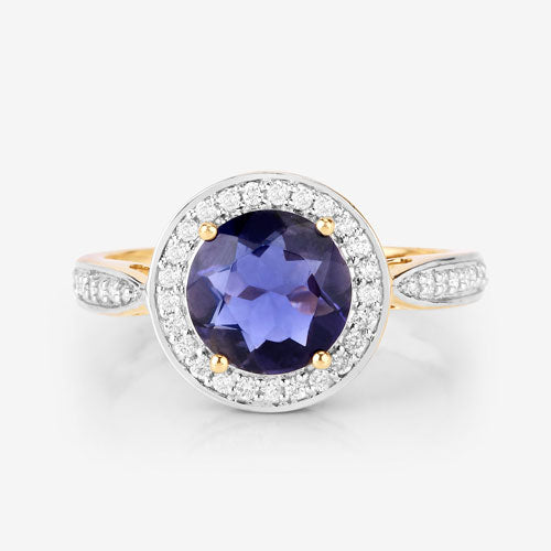 Bids.com 1.79 Carat Genuine Iolite and White Diamond 14K Yellow Gold Ring Rings Lavender size 6.00,size 7.00,size 8.00,size 9.00