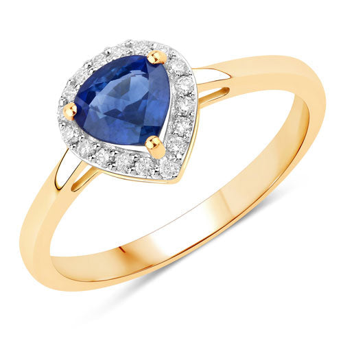 Bids.com 0.73 Carat Genuine Blue Sapphire and White Diamond 14K Yellow Gold Ring Rings White Smoke size 6.00,size 7.00,size 8.00,size 9.00
