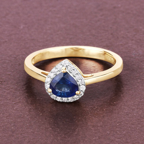 Bids.com 0.73 Carat Genuine Blue Sapphire and White Diamond 14K Yellow Gold Ring Rings Dim Gray size 6.00,size 7.00,size 8.00,size 9.00