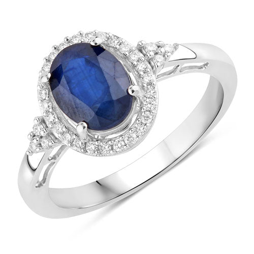 Bids.com 1.70 Carat Genuine Blue Sapphire and White Diamond 14K White Gold Ring Rings White Smoke size 6.00,size 7.00,size 8.00