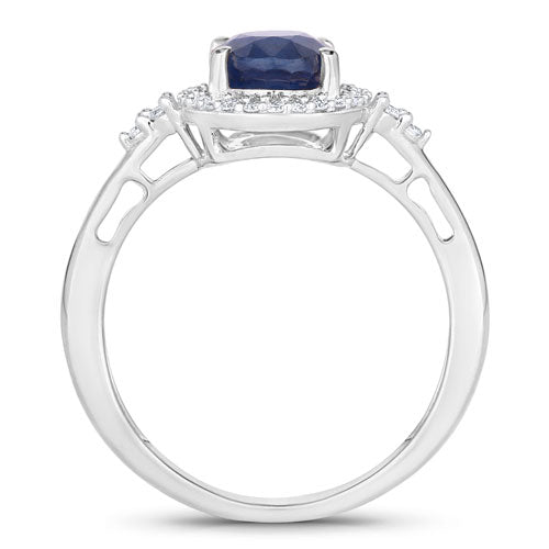 Bids.com 1.70 Carat Genuine Blue Sapphire and White Diamond 14K White Gold Ring Rings White Smoke size 6.00,size 7.00,size 8.00