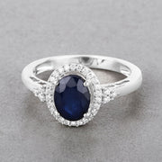 Bids.com 1.70 Carat Genuine Blue Sapphire and White Diamond 14K White Gold Ring Rings Dark Gray size 6.00,size 7.00,size 8.00