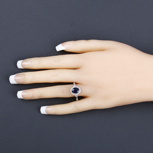Bids.com 1.70 Carat Genuine Blue Sapphire and White Diamond 14K White Gold Ring Rings Dark Slate Gray size 6.00,size 7.00,size 8.00