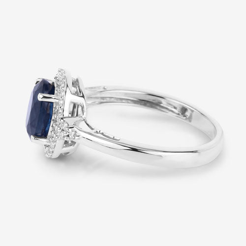 Bids.com 1.70 Carat Genuine Blue Sapphire and White Diamond 14K White Gold Ring Rings White Smoke size 6.00,size 7.00,size 8.00
