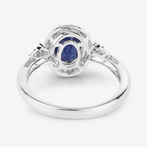 Bids.com 1.70 Carat Genuine Blue Sapphire and White Diamond 14K White Gold Ring Rings White Smoke size 6.00,size 7.00,size 8.00