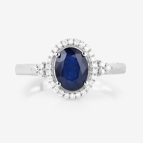 Bids.com 1.70 Carat Genuine Blue Sapphire and White Diamond 14K White Gold Ring Rings White Smoke size 6.00,size 7.00,size 8.00