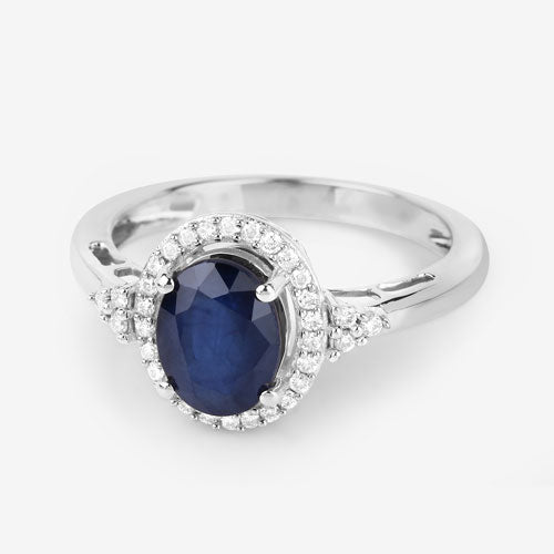 Bids.com 1.70 Carat Genuine Blue Sapphire and White Diamond 14K White Gold Ring Rings Light Gray size 6.00,size 7.00,size 8.00