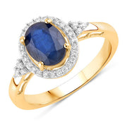 Bids.com 1.70 Carat Genuine Blue Sapphire and White Diamond 14K Yellow Gold Ring Rings White Smoke size 6.00,size 7.00,size 8.00