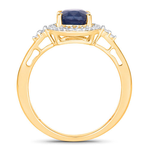 Bids.com 1.70 Carat Genuine Blue Sapphire and White Diamond 14K Yellow Gold Ring Rings White Smoke size 6.00,size 7.00,size 8.00