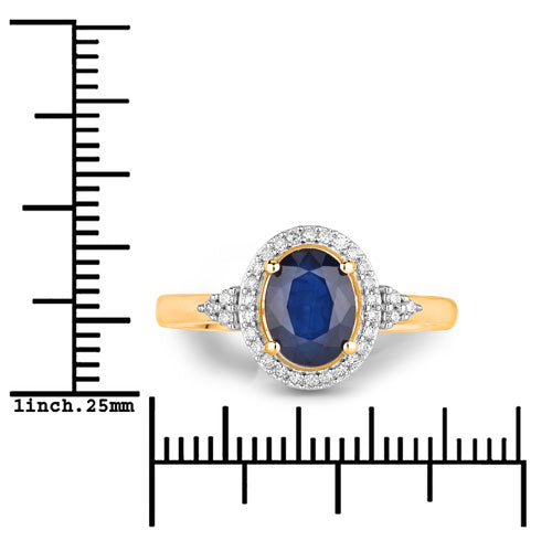 Bids.com 1.70 Carat Genuine Blue Sapphire and White Diamond 14K Yellow Gold Ring Rings White Smoke size 6.00,size 7.00,size 8.00
