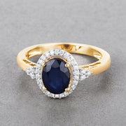 Bids.com 1.70 Carat Genuine Blue Sapphire and White Diamond 14K Yellow Gold Ring Rings Dark Gray size 6.00,size 7.00,size 8.00