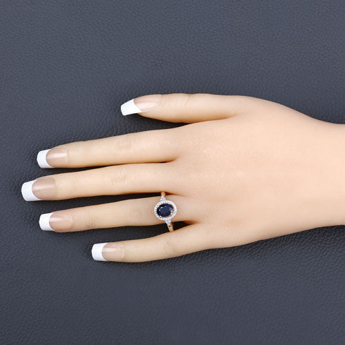 Bids.com 1.70 Carat Genuine Blue Sapphire and White Diamond 14K Yellow Gold Ring Rings Dark Slate Gray size 6.00,size 7.00,size 8.00