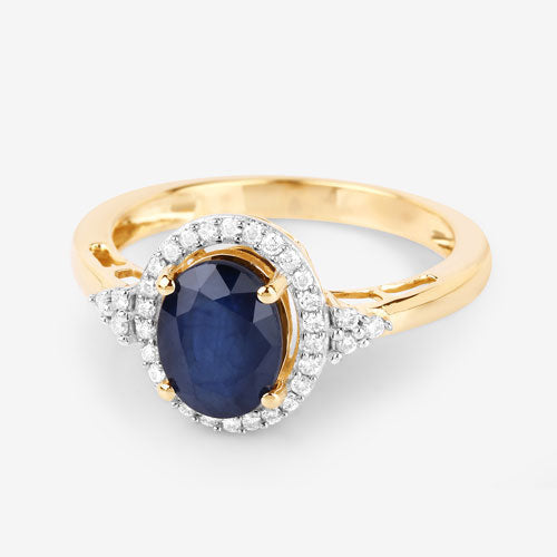 Bids.com 1.70 Carat Genuine Blue Sapphire and White Diamond 14K Yellow Gold Ring Rings White Smoke size 6.00,size 7.00,size 8.00
