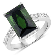 Bids.com 6.16 Carat Genuine Green Tourmaline and White Diamond 14K White Gold Ring Rings White Smoke size 6.00,size 7.00,size 8.00,size 9.00
