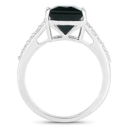 Bids.com 6.16 Carat Genuine Green Tourmaline and White Diamond 14K White Gold Ring Rings White Smoke size 6.00,size 7.00,size 8.00,size 9.00