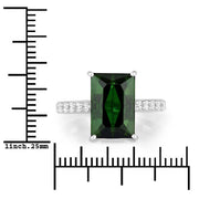 Bids.com 6.16 Carat Genuine Green Tourmaline and White Diamond 14K White Gold Ring Rings White Smoke size 6.00,size 7.00,size 8.00,size 9.00
