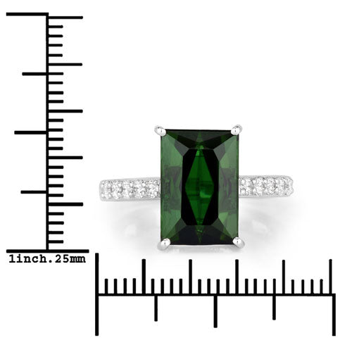 Bids.com 6.16 Carat Genuine Green Tourmaline and White Diamond 14K White Gold Ring Rings White Smoke size 6.00,size 7.00,size 8.00,size 9.00