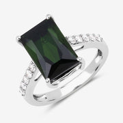 Bids.com 6.16 Carat Genuine Green Tourmaline and White Diamond 14K White Gold Ring Rings White Smoke size 6.00,size 7.00,size 8.00,size 9.00