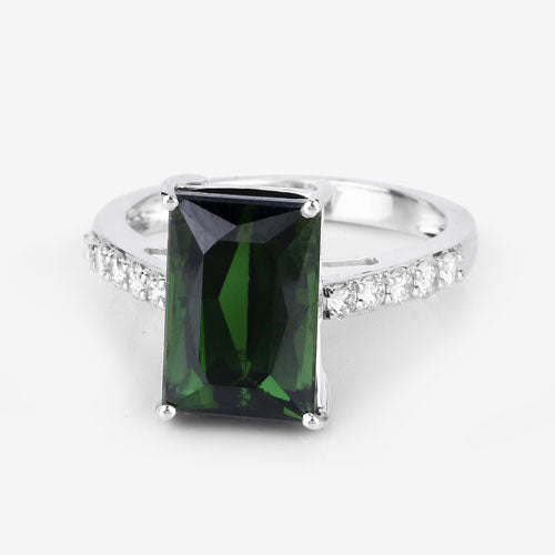 Bids.com 6.16 Carat Genuine Green Tourmaline and White Diamond 14K White Gold Ring Rings Lavender size 6.00,size 7.00,size 8.00,size 9.00
