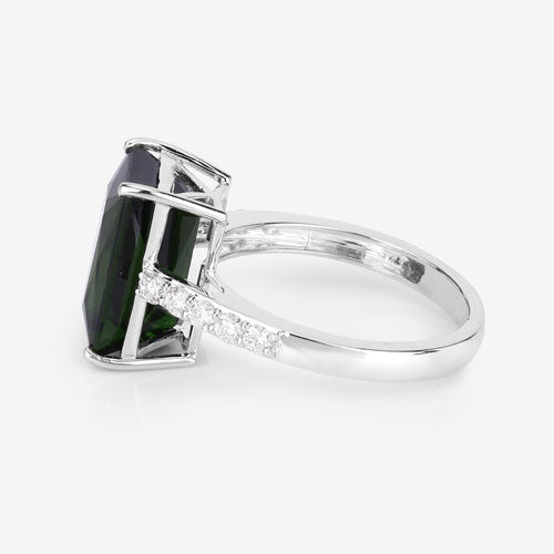 Bids.com 6.16 Carat Genuine Green Tourmaline and White Diamond 14K White Gold Ring Rings White Smoke size 6.00,size 7.00,size 8.00,size 9.00