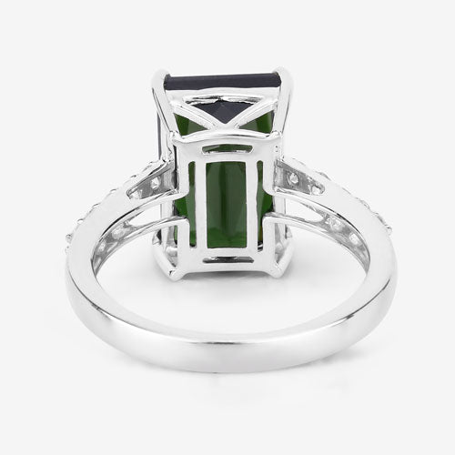 Bids.com 6.16 Carat Genuine Green Tourmaline and White Diamond 14K White Gold Ring Rings White Smoke size 6.00,size 7.00,size 8.00,size 9.00