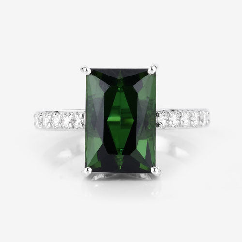 Bids.com 6.16 Carat Genuine Green Tourmaline and White Diamond 14K White Gold Ring Rings White Smoke size 6.00,size 7.00,size 8.00,size 9.00