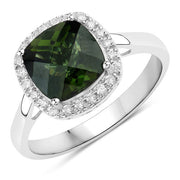 Bids.com 2.64 Carat Genuine Green Tourmaline and White Diamond 14K White Gold Ring Rings White Smoke size 6.00,size 7.00,size 8.00,size 9.00