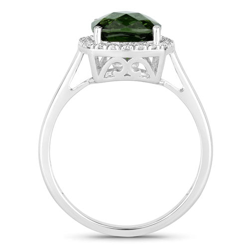 Bids.com 2.64 Carat Genuine Green Tourmaline and White Diamond 14K White Gold Ring Rings White Smoke size 6.00,size 7.00,size 8.00,size 9.00